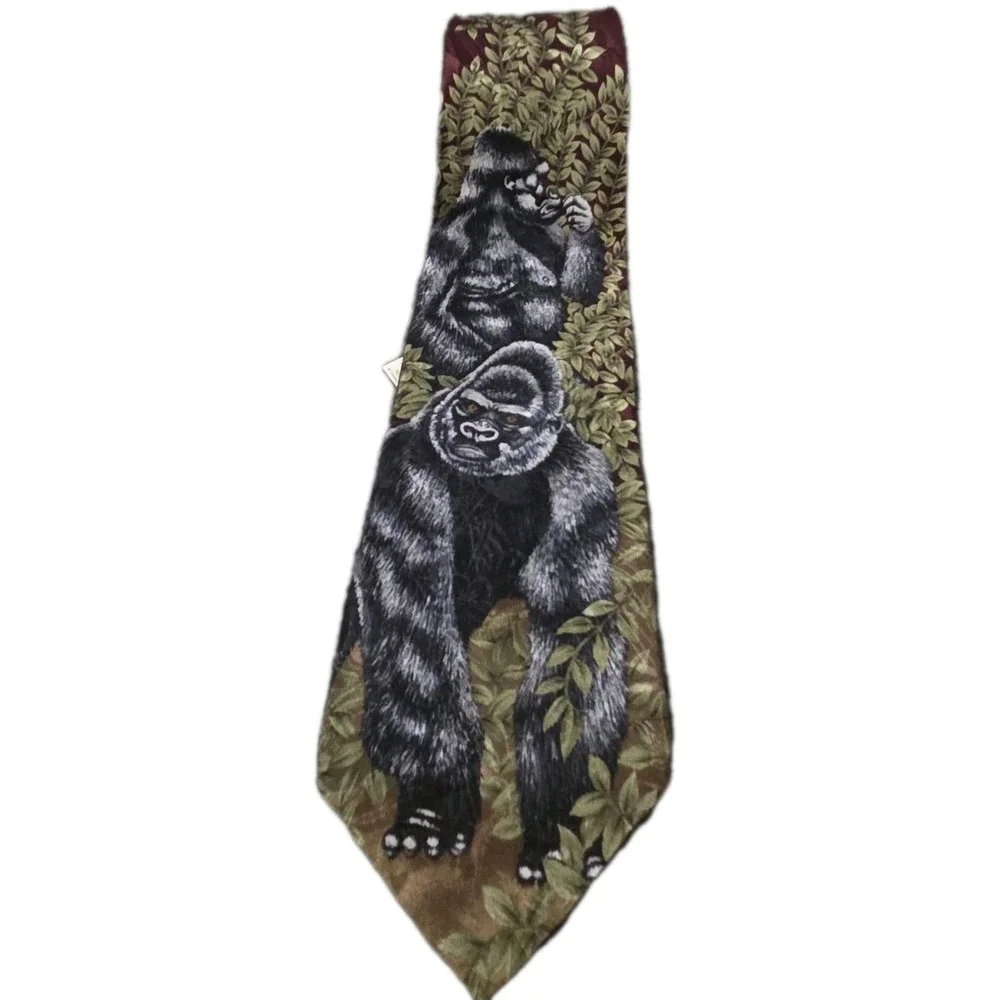 Vintage Endangered Species Gorilla‎ Silk Tie USA Jungle Animal Novelty